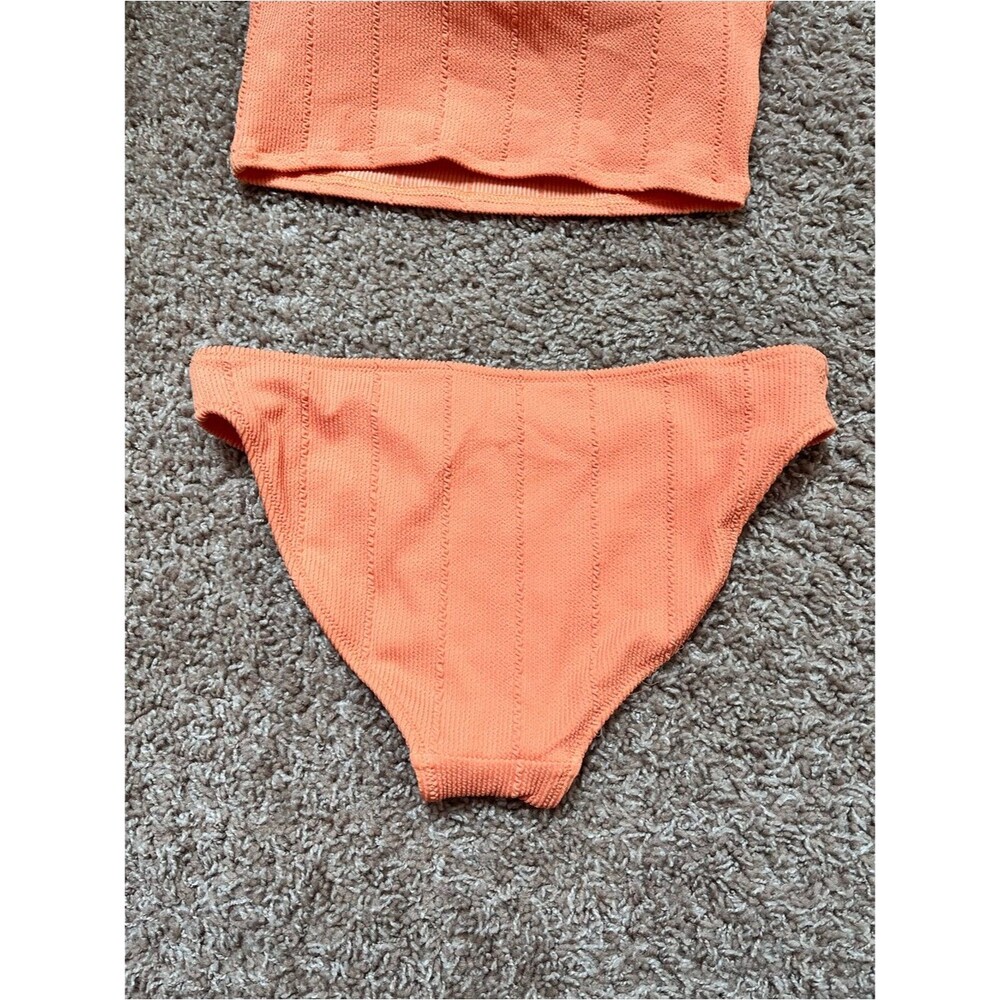 aerie Coral Textured Strapless Bikini Set - Picture 4 of 9